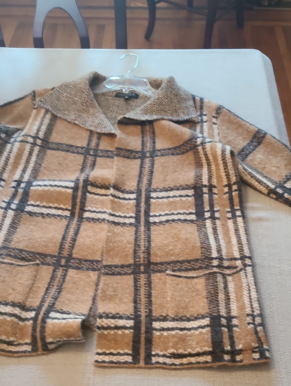 Joseph Plaid Pea Coat in Camel, Black and Cream